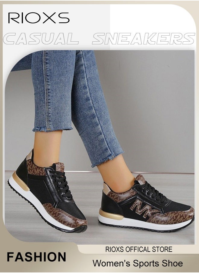 RIOXS Women's Sports Shoes, Mesh Breathable Platform Sneakers, Casual Jogging Walking Shoes For Running, Ladies Lace Up Platform Sneakers, Trendy Athletic Tennis Shoes, Anti-slip Sneakers For Women, Ladies Athlesiure Trainers -Black Trainers  - Image 2
