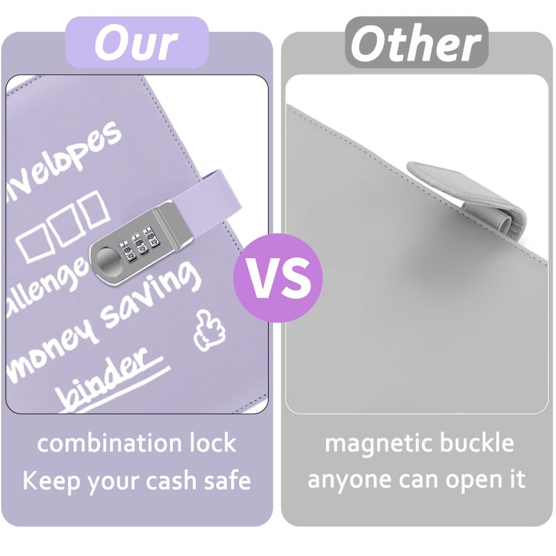 Antner 100 Envelopes Money Saving Challenge with Password Lock, A5 Savings Challenges Book Budget Planner with Cash Envelopes for Money Saving - Password Lock to Protect Cash Security, Purple - Image 3