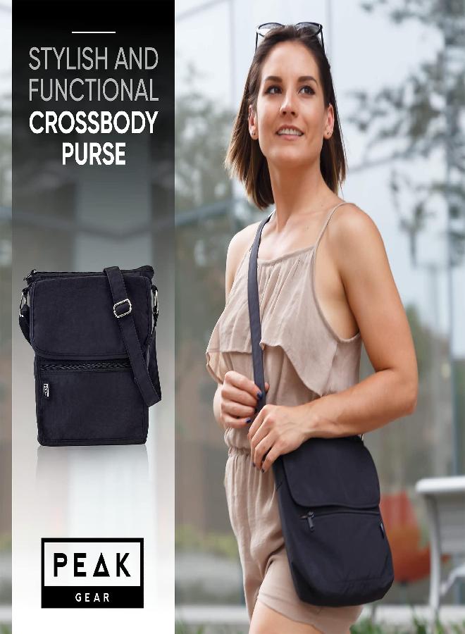 Peak Gear Nylon Crossbody Purse with RFID Blocking Pocket and Lifetime Recovery Service. Versatile and Stylish Shoulder Bag for Women. Black  - Image 2