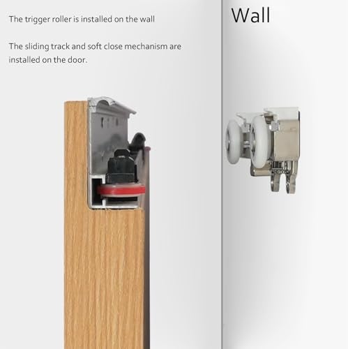 DIYHD 38" معدات باب حظيرة منزلقة مخفية مع آلية إغلاق ناعمة، بدون مسار أرضي، تناسب عرض الفتحة 30"~34" - Image 5