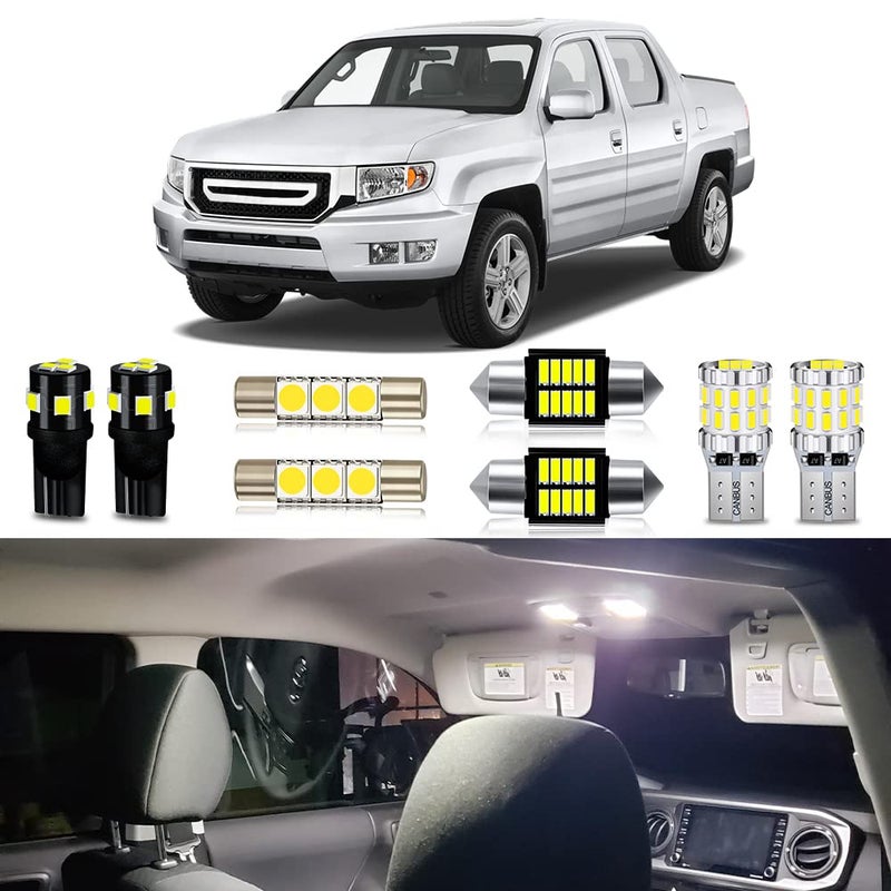 MEALAM White LED Bulbs Package Kit Compatible with 2006 2007 2008 2009 2010 2011 2012 2013 2014 2015 Honda Ridgeline Interior Map Dome Light  License Plate Light and Install Tool 17 Piece