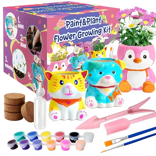 yasest Paint & Plant Flower Growing Kit for Kids - 4 Set DIY Animal Pattern Ceramic Painting Kit, Kids Gardening Set, Arts & Crafts for Ages 8-12, Birthday Gifts for 5 6 7 8 9 10 11 12 Year Old Girl - Image 5