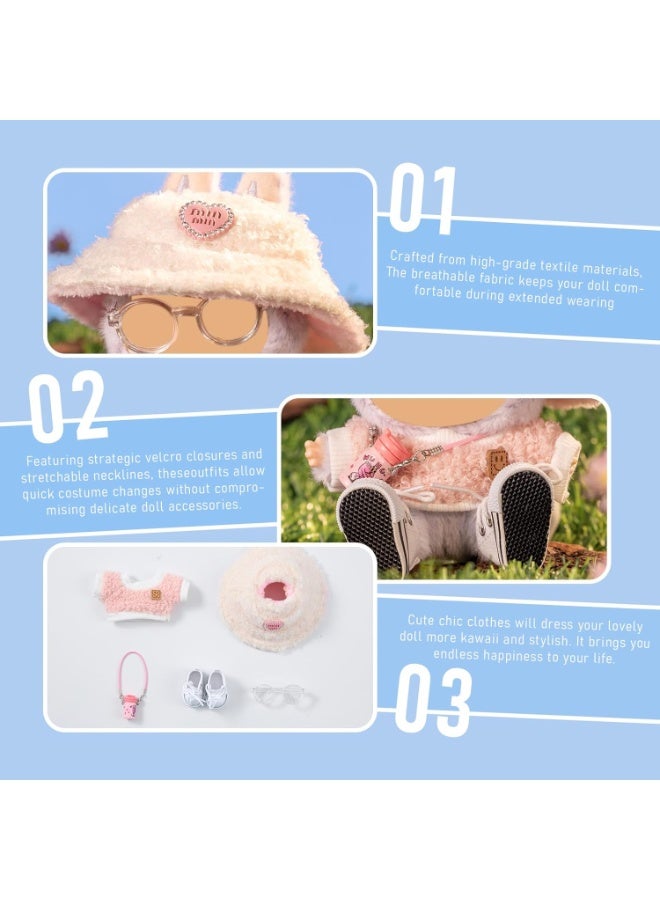 JOGAMS 5 Set 17cm Doll Clothes Accessories for 17cm Dolls Clothes, Light Pink Heart Shaped Velvet Hat, Small Camera, Glasses, Canvas Shoes No Doll Included - Image 4