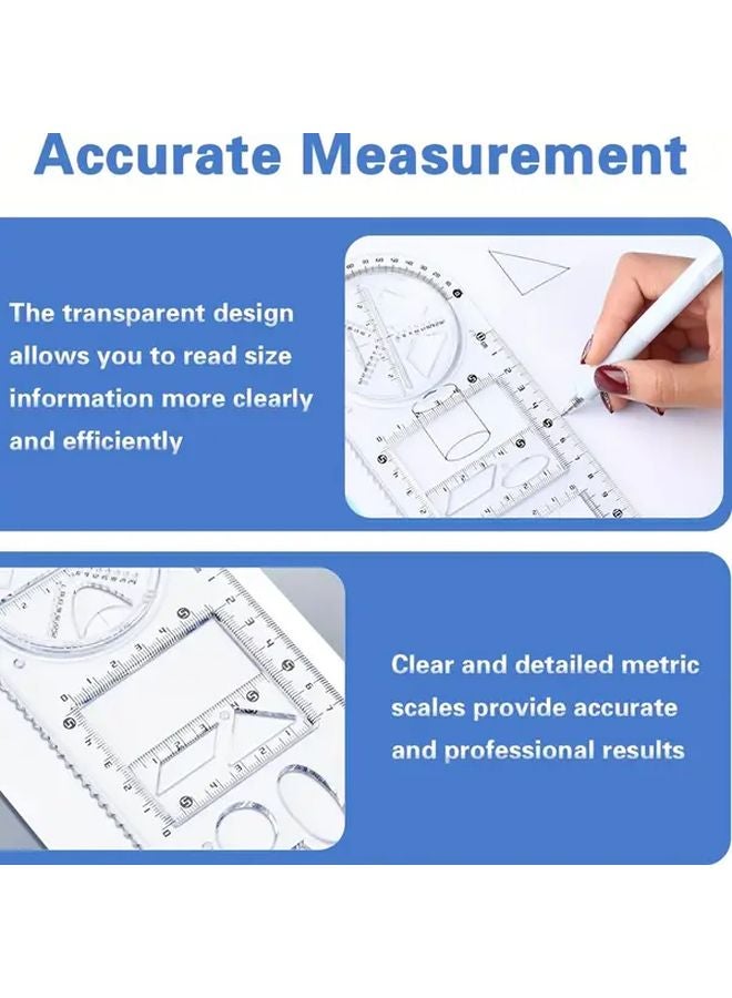 2 Pack Multifunctional Math Geometry Ruler with Protractor Compass Durable Plastic - Image 4