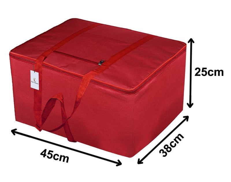Kuber Industries Small Size Lightweight Foldable Rexine Jumbo Underbed Storage Bag with Zipper and Handle RedPack of 2 - Image 2