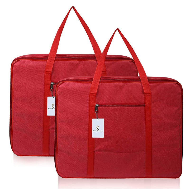 Kuber Industries Small Size Lightweight Foldable Rexine Jumbo Underbed Storage Bag with Zipper and Handle RedPack of 2 - Image 1