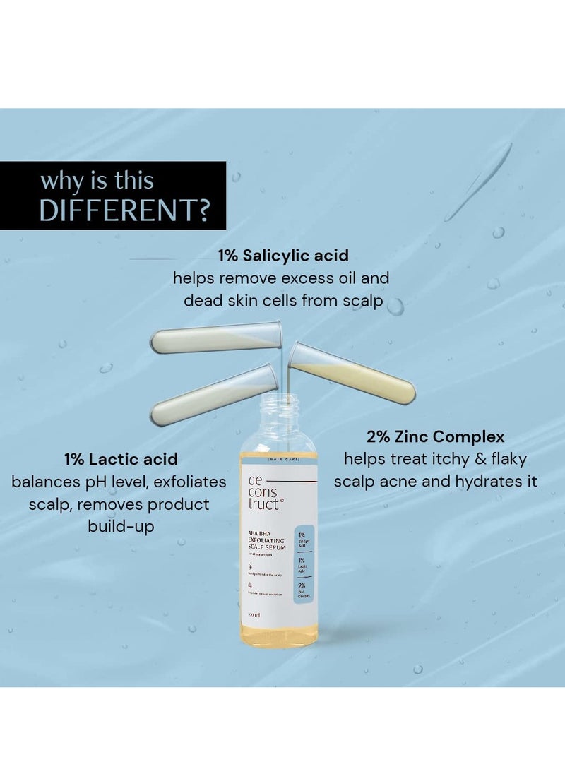 Deconstruct - Deconstruct Aha Bha Exfoliating Scalp Hair Serum | Contains 1% Salicylic Acid + 1% Lactic Acid + 2% Zinc Complex | Water-Based Serum | For Greasy Scalp |Fights Scalp Acne | 100Ml - Image 1