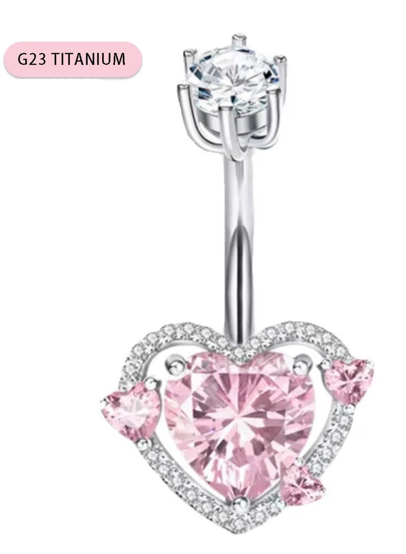 خاتم سرة من التيتانيوم المضاد للحساسية - تصميم قلب وردي مرصع ب zirconia اللامع. مثالي للبشرة الحساسة والهدايا الراقية في المناسبات الخاصة