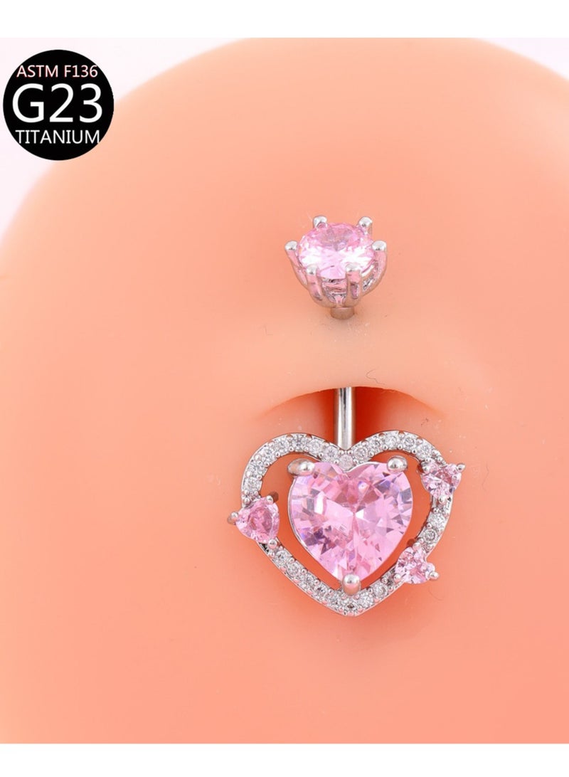 خاتم سرة من التيتانيوم المضاد للحساسية - تصميم قلب وردي مرصع ب zirconia اللامع. مثالي للبشرة الحساسة والهدايا الراقية في المناسبات الخاصة