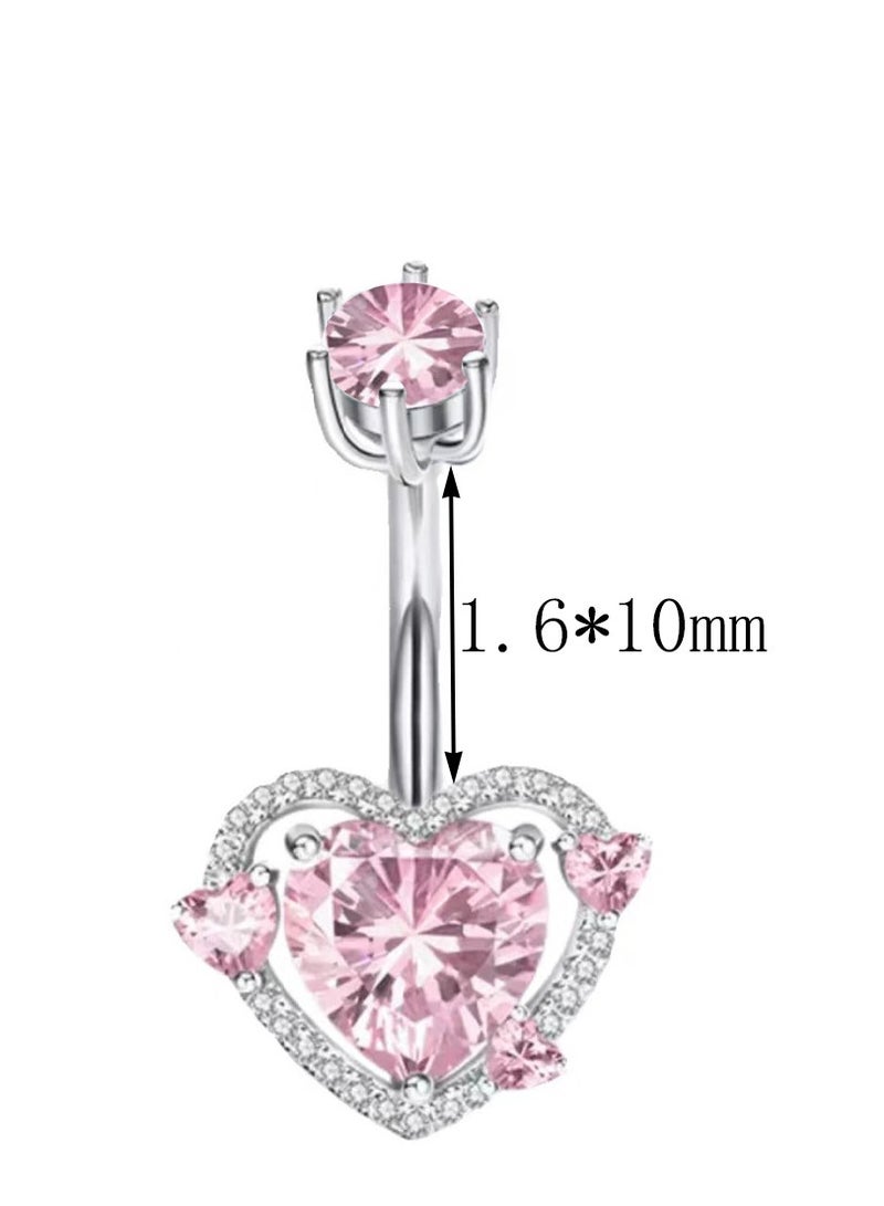 خاتم سرة من التيتانيوم المضاد للحساسية - تصميم قلب وردي مرصع ب zirconia اللامع. مثالي للبشرة الحساسة والهدايا الراقية في المناسبات الخاصة