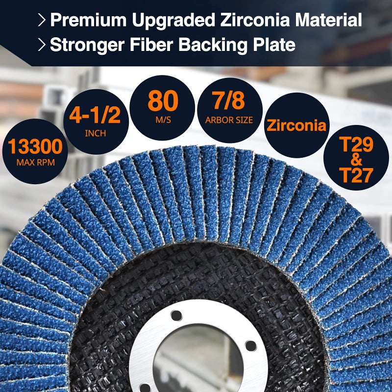 SHALL 24-Pack Flap Disc, 4-1/2" x 7/8", Zirconia Grinding Wheel 40/60/80/120 Grit T29 & 40 Grit T27 Angle Grinder Abrasive Sanding Disc with Etched Grit Number Indication, 80pcs Emery Cloth Per Disc - Image 5