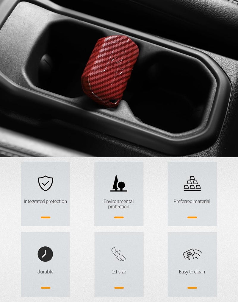 Hoolcar Key Fob Cover Case Key Holder Shell Remote Control Smart Key Fob Protector Compatible with Jeep Wrangler JL JLU & Gladiator JT 2018-2025, Red Carbon Fiber - Image 5