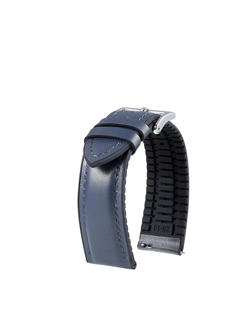 سوار ساعة هجين من السيليكون والجلد متوافق مع امازفيت جي تي ار 4/جي تي ار 3 برو/جي تي ار 3/جي تي ار 2e/جي تي ار47 ملم/ستراتوس 3/ستراتوس 2، 22 ملم (ازرق)