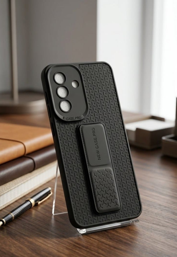 Samsung Galaxy A37 Hand Grip Case Cover - Magnetic Hand Grip Holder & Kickstand - Strong Grip for Magnetic Car Holder, Stylish Silicone Case & Functional, Ultimate Convenience & Hands-Free Viewing - Black