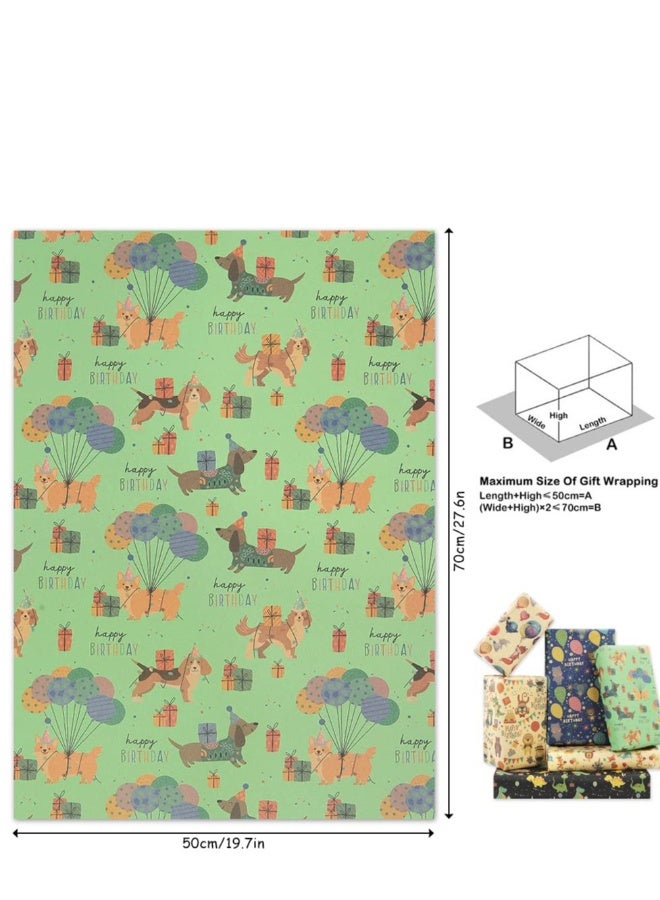 ورق تغليف عيد الميلاد، تصميم ديناصور حيوانات سعيدة لحفلات، ورق تغليف هAPPY بعيد ميلاد سعيد 6 أوراق مطوية مسطحة بحجم 20x28 بوصة لكل ورقة - Image 3