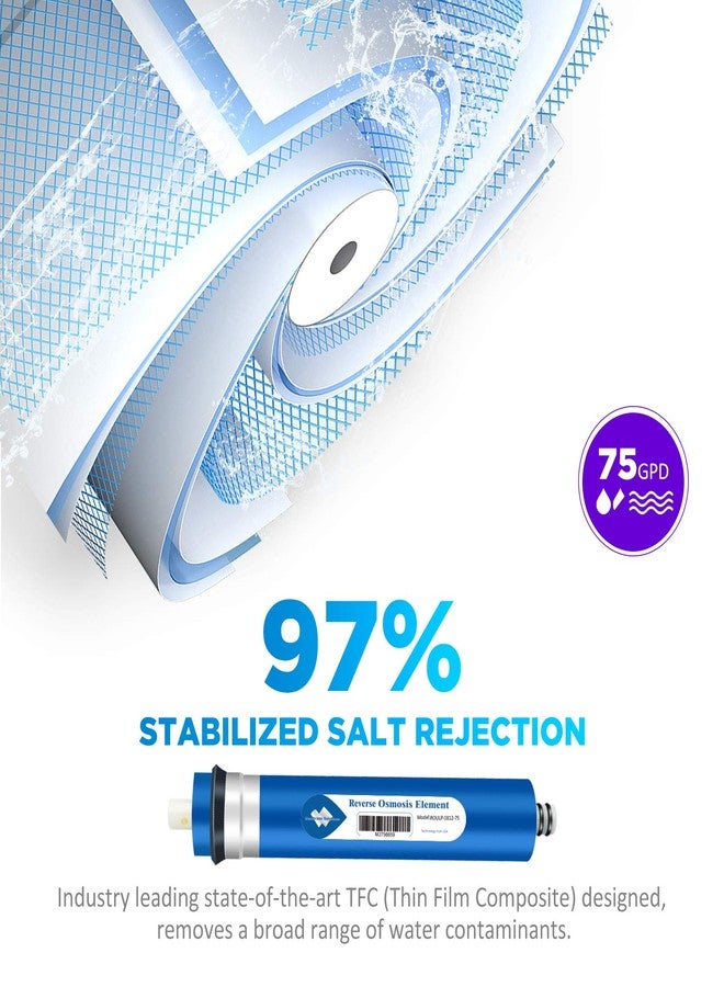 Membrane Solutions غشاء التناضح العكسي من ممبرين سوليوشنز، سعة 75 جالونًا في اليوم، مع غلاف للغشاء، ومفتاح ربط، ووصلات سريعة التوصيل مقاس 1/4 بوصة، وصمام عدم رجوع، بديل لنظام فلترة مياه الشرب بالتناضح العكسي المنزلي أسفل الحوض - Image 2