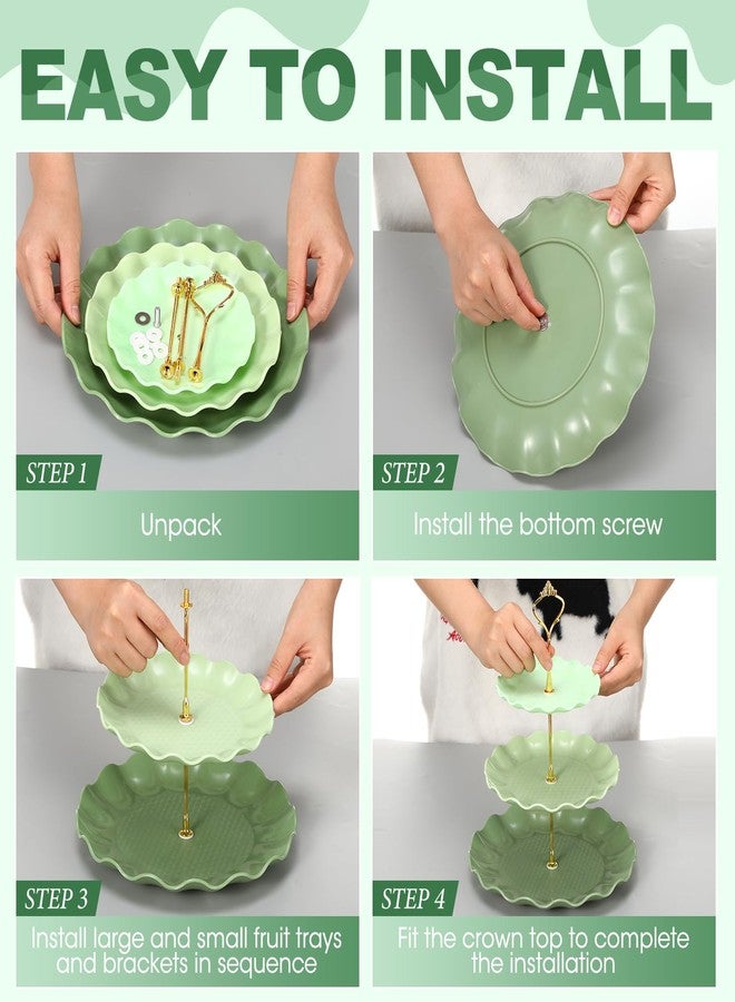 FoldTier 6 Pack Cupcake Stand Set 3 Pcs 3 Tier Gradient Dessert Table Display Stands Cookie Tray Rack 3 X14 in Rectangle Party Trays for Wedding Birthday Tea Party Baby Shower(Green,Round) - Image 4
