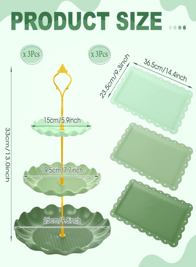 FoldTier 6 Pack Cupcake Stand Set 3 Pcs 3 Tier Gradient Dessert Table Display Stands Cookie Tray Rack 3 X14 in Rectangle Party Trays for Wedding Birthday Tea Party Baby Shower(Green,Round) - Image 2
