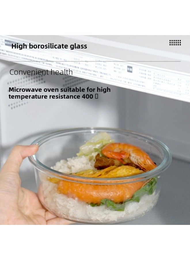 Microwave Oven Heatable Glass Lunch Box Office Worker Lunch Box Refrigerator Special Meal Box Large Capacity Fresh-keeping Bowl-Specifications:Rectangular Small Size (370mL)-Color:transparent Leucorrhea Stomata