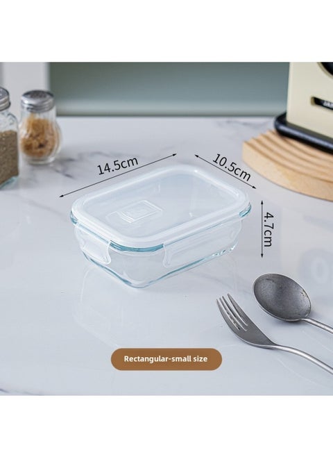 Microwave Oven Heatable Glass Lunch Box Office Worker Lunch Box Refrigerator Special Meal Box Large Capacity Fresh-keeping Bowl-Specifications:Rectangular Small Size (370mL)-Color:transparent Leucorrhea Stomata
