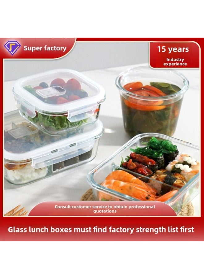Microwave Oven Heatable Glass Lunch Box Office Worker Lunch Box Refrigerator Special Meal Box Large Capacity Fresh-keeping Bowl-Specifications:Rectangular Small Size (370mL)-Color:transparent Leucorrhea Stomata