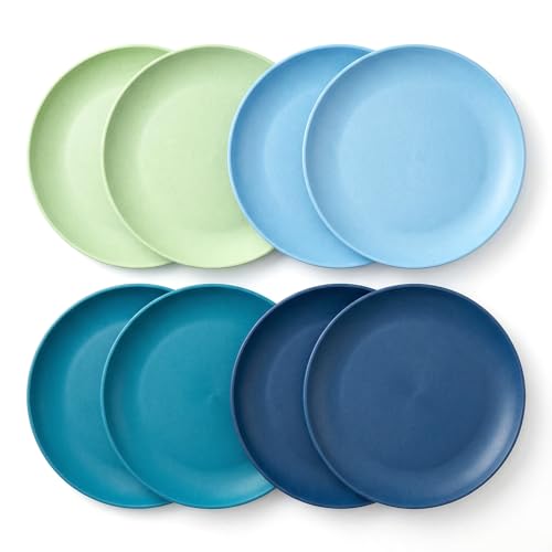 WEXINHAO 10 inch Wheat Straw Plates, Unbreakable Flat Dinner Plate Set of 8, BPA Free Dishwasher & Microwave Safe Reusable Salad Camping for Kids Kitchen (4 Color) - Image 2