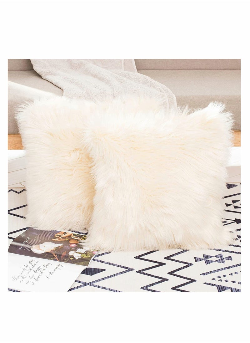 KASTWAVE Set of 2 Decorative Faux Fur Throw Pillow Covers, for Sofa Couch Chair Bed Cafe  - Image 2
