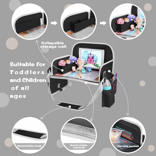 MENZOKE Kids Travel Tray for Toddler Car Seat, Toddler Gift for Boy Activities with Dry Erase Board & iPad Holder Stand, Road Trip Essentials Accessories Lap Tray for Boy as Birthday Gift, Black - Image 5