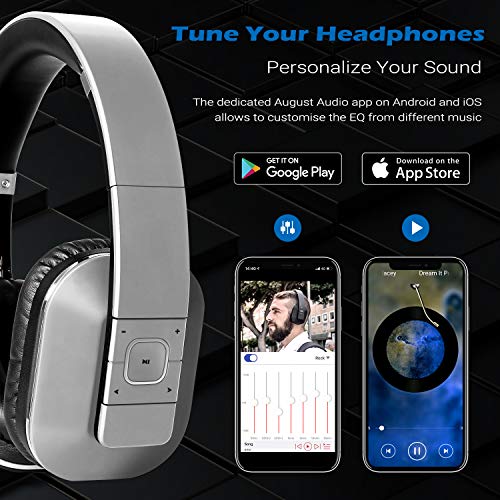 August EP650 Bluetooth Wireless Over-Ear Headphones with aptX Low Latency, NFC, Multipoint Pairing, Wired Option, Built-in Microphone - Silver - Image 2