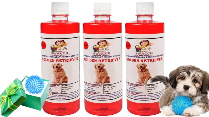swacch Shampoo | Puppy Safe Shampoo | PH Balanced | Ditch to Itch for Golden Retriever Dog Shampoo 500ml Pack of 3 (Strawberry) + Spike Ball Chew Toy Combo Pack - Image 1