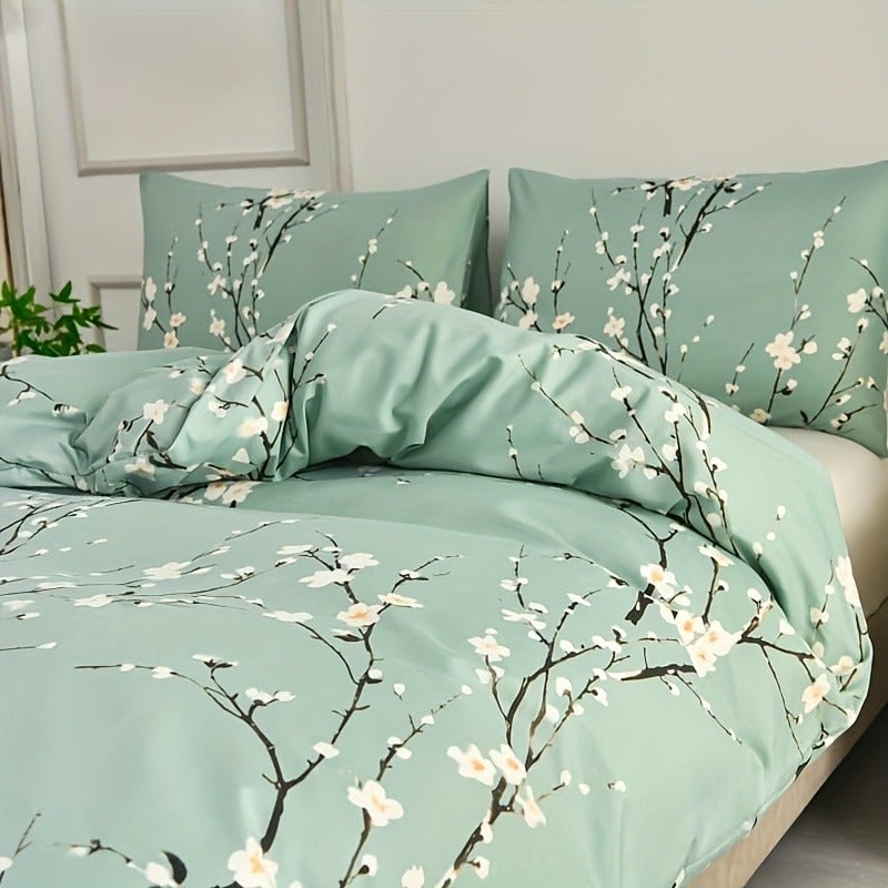 3pcs Winter Plum Down Comforter Cover Set, 1 Down Comforter Cover, 2 Pillowcases, No Filling, 100% Ultra-Light Fiber, Machine Washable, Zipper Closure, Double, Single, Queen, King, Unisex, Suitable for All Seasons, Suitable for Home Guest Room - Image 3