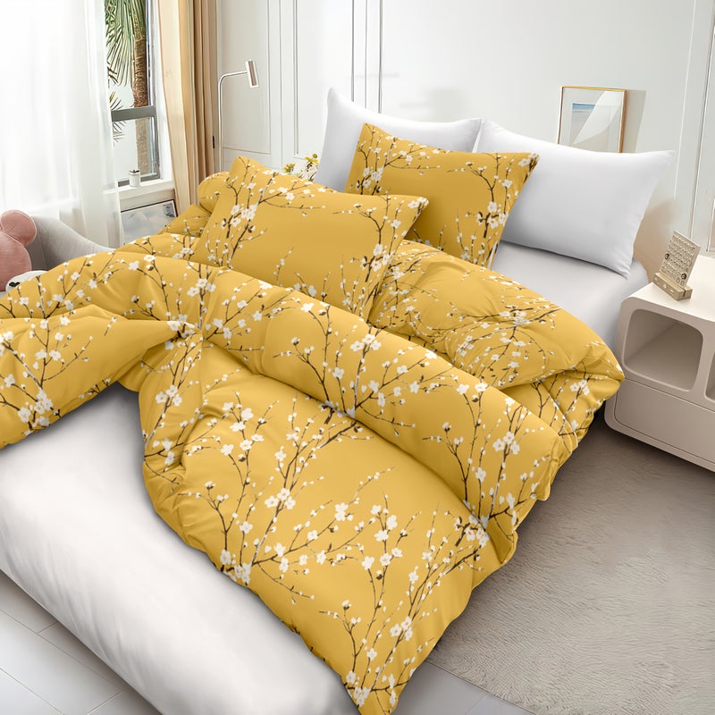 3pcs Winter Plum Down Comforter Cover Set, 1 Down Comforter Cover, 2 Pillowcases, No Filling, 100% Ultra-Light Fiber, Machine Washable, Zipper Closure, Double, Single, Queen, King, Unisex, Suitable for All Seasons, Suitable for Home Guest Room - Image 1