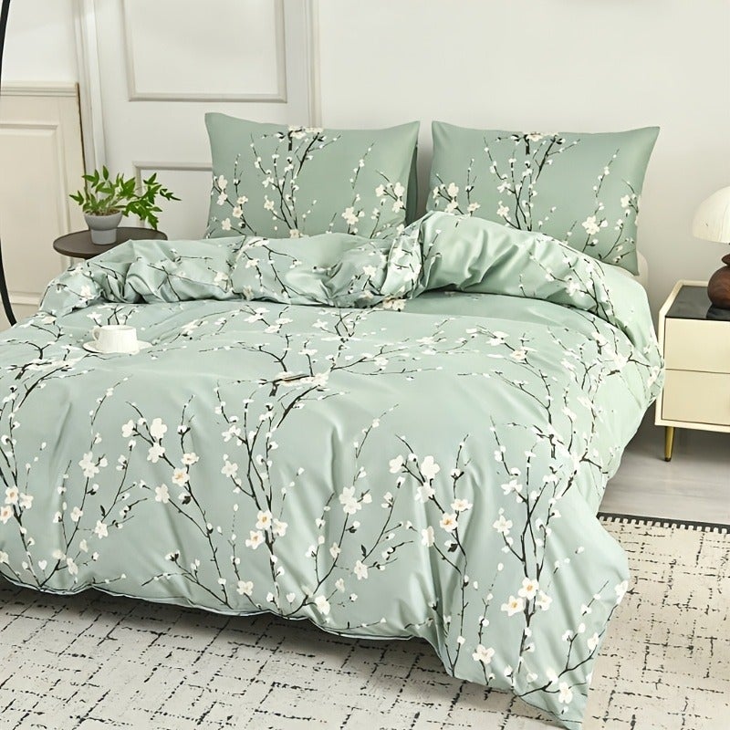3pcs Winter Plum Down Comforter Cover Set, 1 Down Comforter Cover, 2 Pillowcases, No Filling, 100% Ultra-Light Fiber, Machine Washable, Zipper Closure, Double, Single, Queen, King, Unisex, Suitable for All Seasons, Suitable for Home Guest Room - Image 4