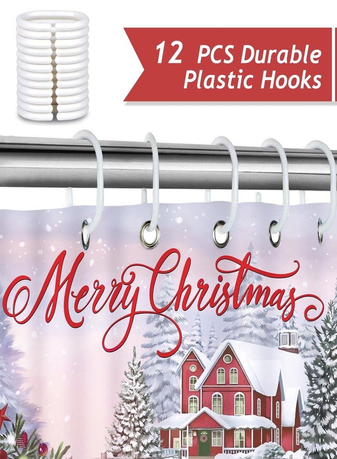 Bonhause Merry Christmas Shower Curtain, Red Truck Xmas Tree Snowman Winter Holiday Bathroom Decor 72 x 72 Inch Polyester Fabric Waterproof Bath Curtain with 12 Hooks - Image 3