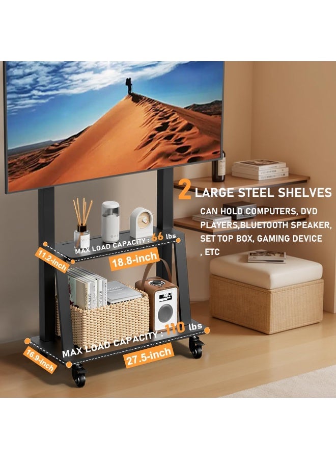 Mobile Adjustable TV Stand with Tilt & Wheels for 32-75 Inch TVs – Height Adjustable, Heavy Duty up to 50kg, Max VESA 600x400mm  - Image 3