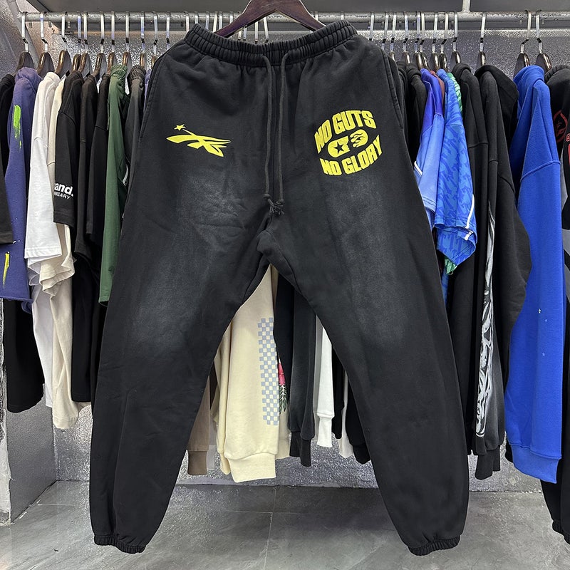 American Street Fashion Brand Retro Cracked Logo High Weight Loose Washed and Distressed Hooded Sweatshirt Mens Hoodie Suit 2312 black
