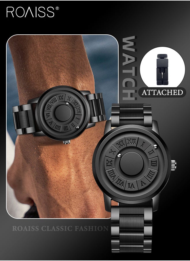 roaiss - Men's Mirrorless Quartz Watch, Magnetic Bead Display Round Dial Waterproof Wristwatch with Stainless Steel Band, Stylish Gift Option for Men - Image 1
