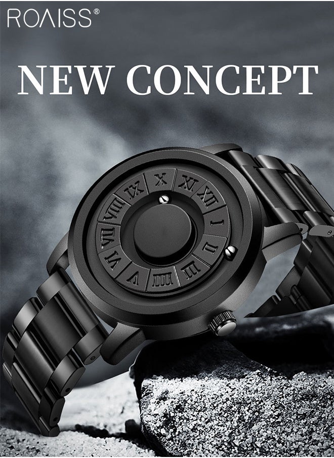 roaiss - Men's Mirrorless Quartz Watch, Magnetic Bead Display Round Dial Waterproof Wristwatch with Stainless Steel Band, Stylish Gift Option for Men - Image 1