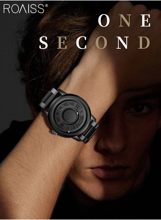 roaiss - Men's Mirrorless Quartz Watch, Magnetic Bead Display Round Dial Waterproof Wristwatch with Stainless Steel Band, Stylish Gift Option for Men - Image 1
