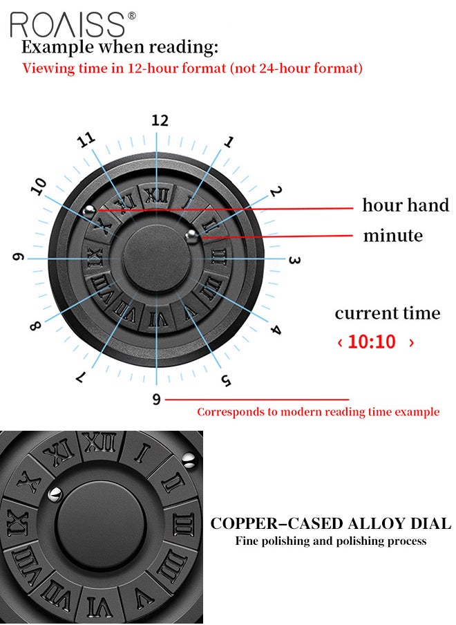 roaiss - Men's Mirrorless Quartz Watch, Magnetic Bead Display Round Dial Waterproof Wristwatch with Stainless Steel Band, Stylish Gift Option for Men - Image 1