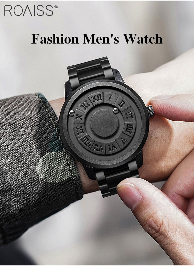 roaiss - Men's Mirrorless Quartz Watch, Magnetic Bead Display Round Dial Waterproof Wristwatch with Stainless Steel Band, Stylish Gift Option for Men - Image 1