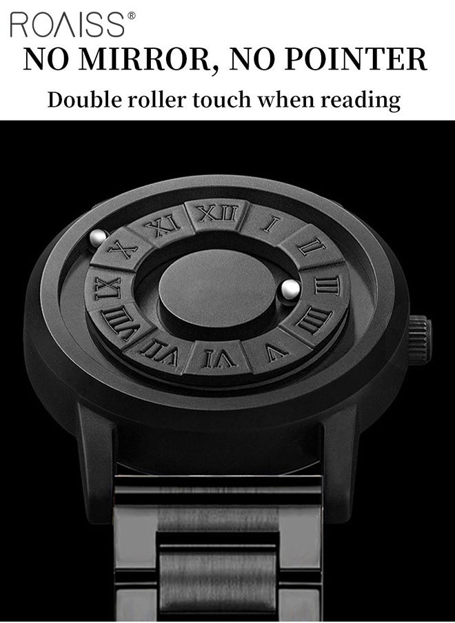 roaiss - Men's Mirrorless Quartz Watch, Magnetic Bead Display Round Dial Waterproof Wristwatch with Stainless Steel Band, Stylish Gift Option for Men - Image 1