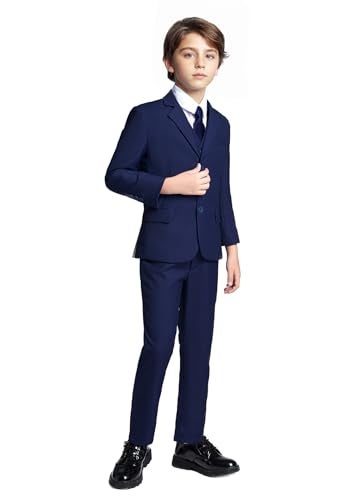 Addneo Boys Navy Blue Suits for Kids Outfit 5 Piece Toddler Boy Silm Fit Suit Tuxedo Size 4T - Image 1