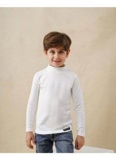 High Cool Basic T-shirt for children, boys and girls, winter, with high neck and long sleeves, wool lined with velvet, off-white