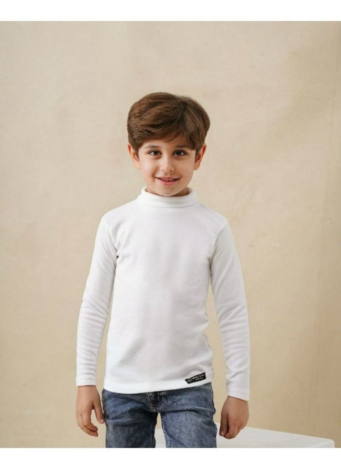 Generic - High Cool Basic T-shirt for children, boys and girls, winter, with high neck and long sleeves, wool lined with velvet, off-white - Image 1