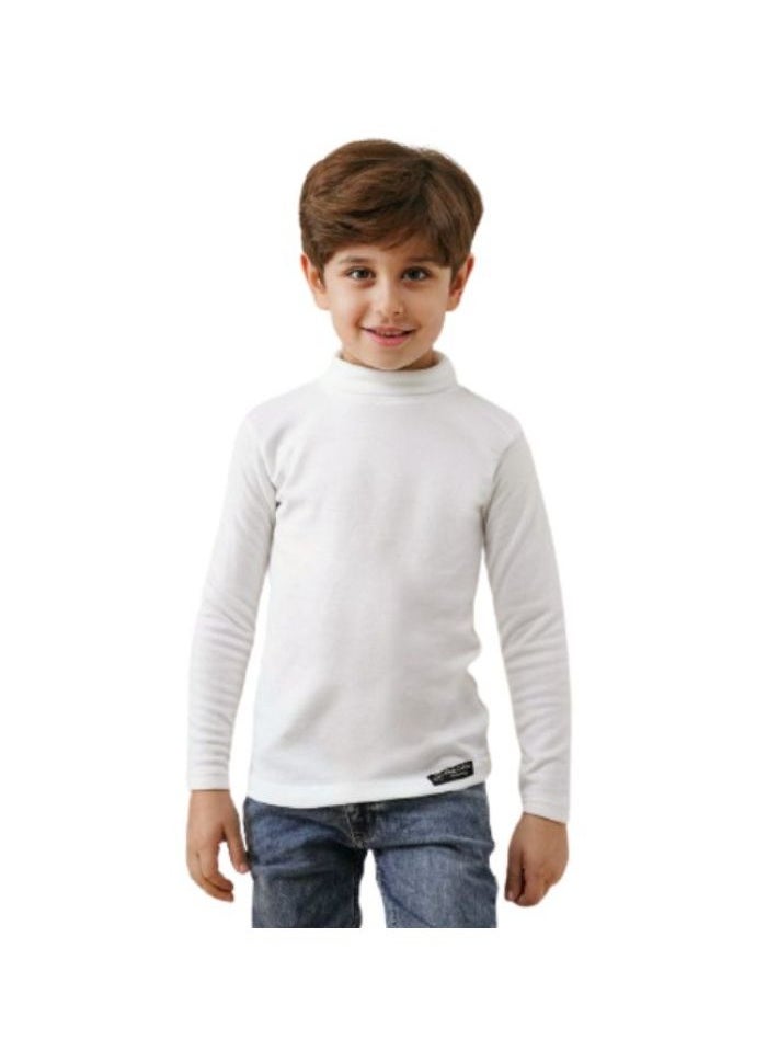 Generic - High Cool Basic T-shirt for children, boys and girls, winter, with high neck and long sleeves, wool lined with velvet, off-white - Image 1