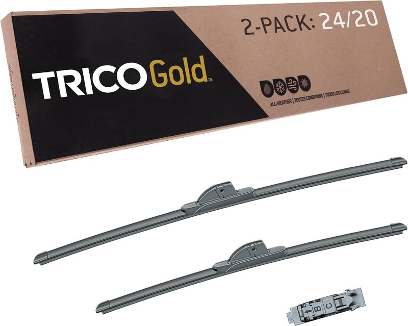 TRICO Gold® 24 و 20 بوصة عبوة من 2 شفرات مساحات زجاج أمامي بديلة لسيارتي (18-2420)، تركيب سهل بنفسك ورؤية طريق فائقة - Image 1