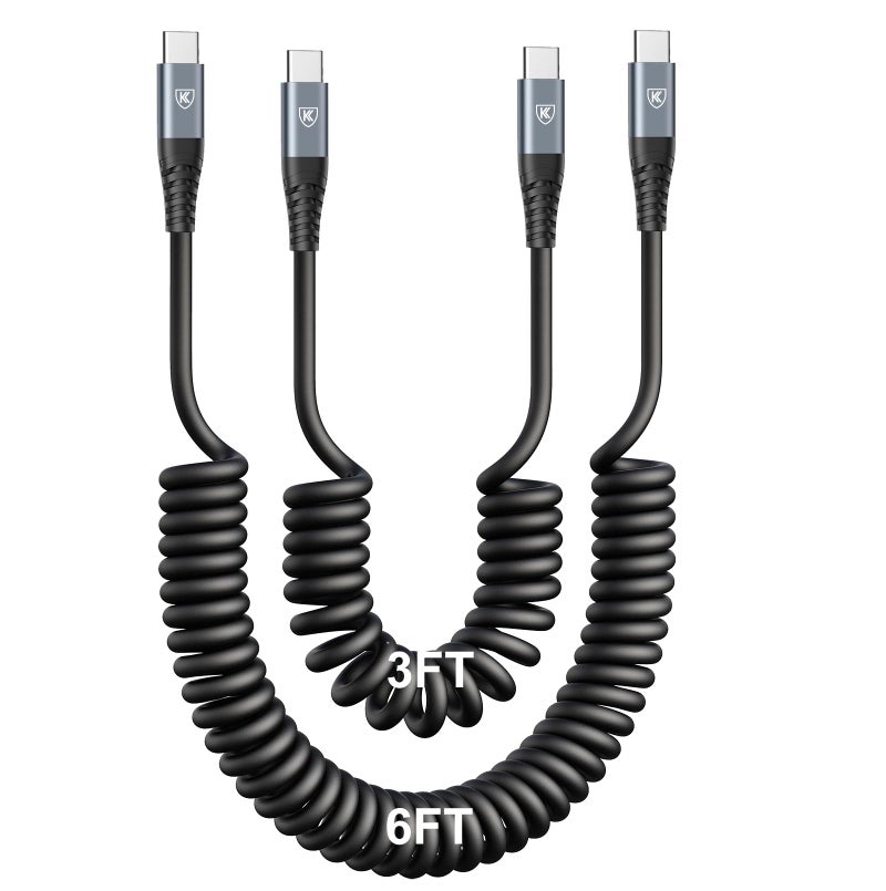 KIYODA USB C to USB C Cable [3FT+6FT], 2Pack Coiled USB C Charger Cable for Car, Type C Fast Charging Cable Compatible with iPhone 17/16/ 15/Plus/Pro/Pro Max/MacBook Pro 2020/Samsung Galaxy S23 - Image 1
