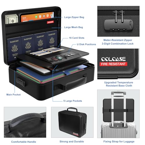 COLCASE Fireproof Document Bag with Lock, Fireproof Waterproof File Organizer Bag 5 Layers Protection Fireproof Bag Storage for Laptop Certificates Documents Passport 15 x 11 x 4.7 inches (Black) - Image 4