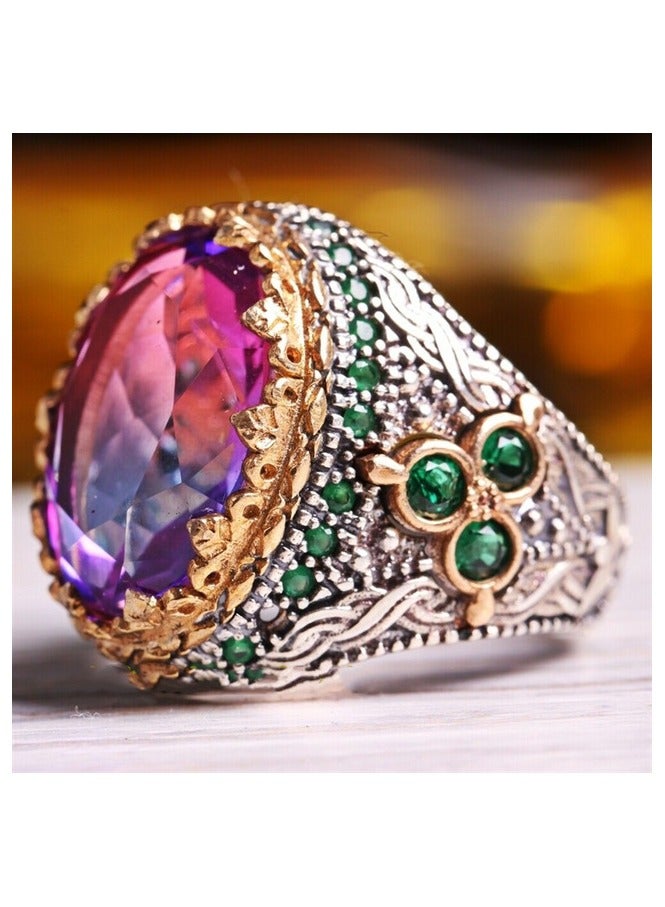 Mark Fairwhale خاتم رجالي جديد بتصميم ريترو مطلي كهربائياً بلونين مع حجر الفيروز المدمج